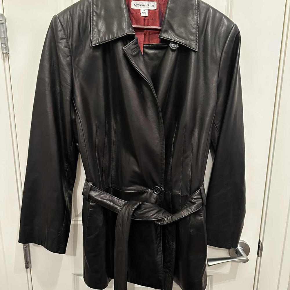 Kenneth Cole Soft Black Leather Belted Jacket
